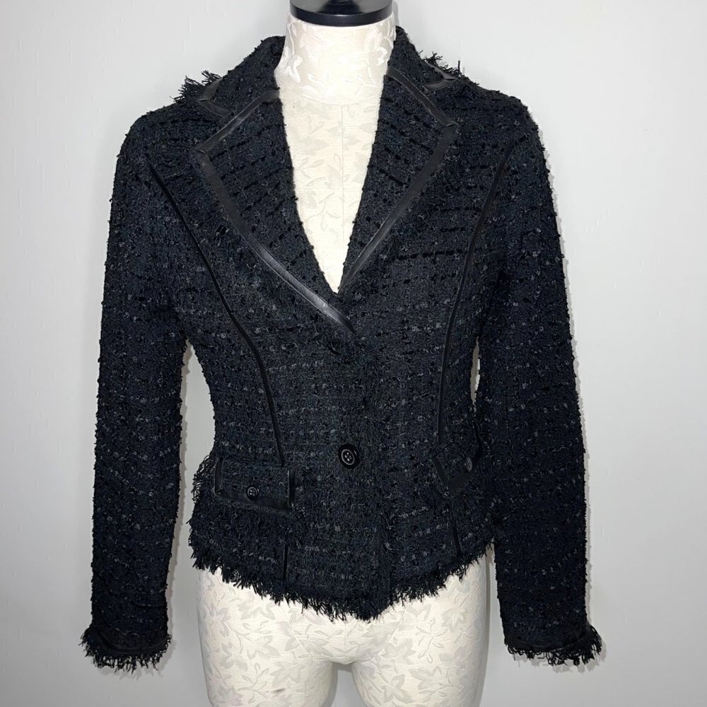Cache Womens Blazer Black Size 2 Vintage Textured Lined Acrylic Blend Fringe - Picture 14 of 16